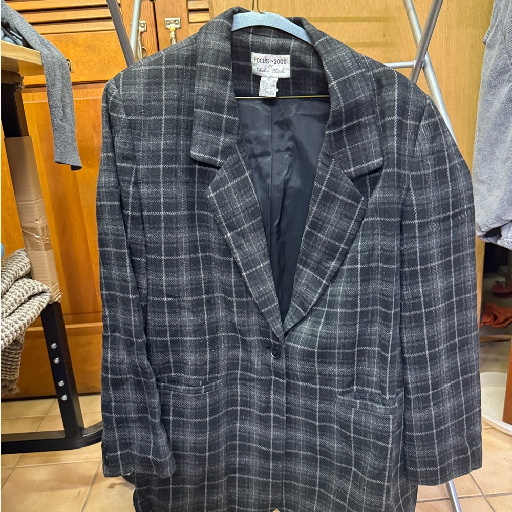 Focus 2000 Men's Charcoal Checkered Blazer